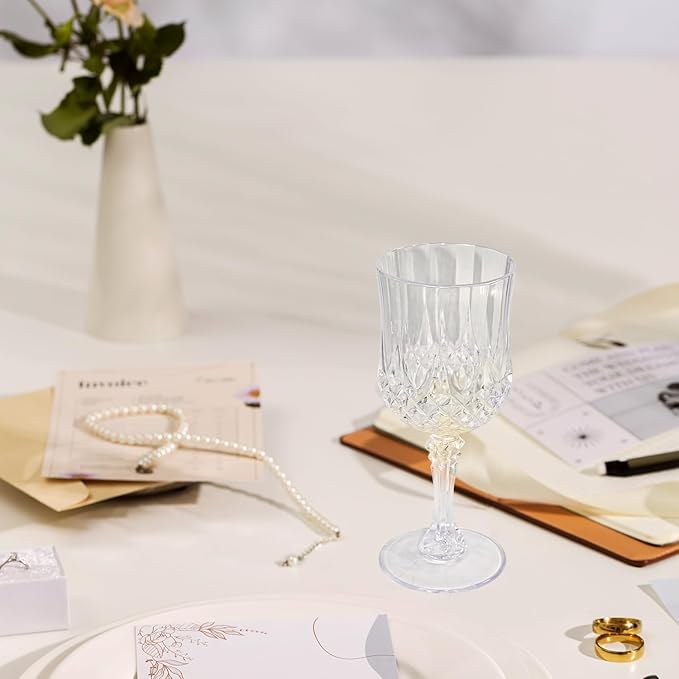 7 Oz Clear Plastic wine glasses, plastic goblets for parties, White Wine Glasses, plastic water goblets Wedding Office, Bars, cocktail (12, transparent)