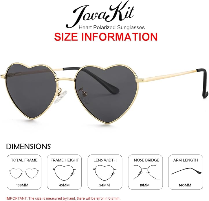 JOVAKIT Polarized Heart Sunglasses for Women Fashion Lovely Style Metal Frame UV400 Protection Lens