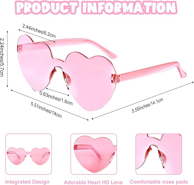 12 Pack Heart Sunglasses for Women Transparent Heart Glasses for Bachelorette Birthday Party Favor Gifts