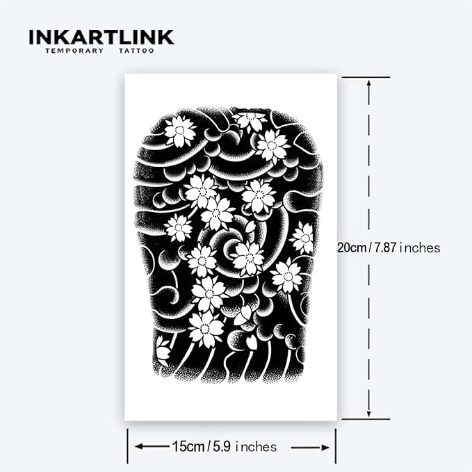 INKARTLINK Tattoo Tech,2 Sheets Extra-Large Semi Permanent Tattoo,Adult Art Design Temporary Tattoos, Lasts 1-2 Weeks, Waterproof, Realistic Look(Japanese Sakura Flower Arm Design)