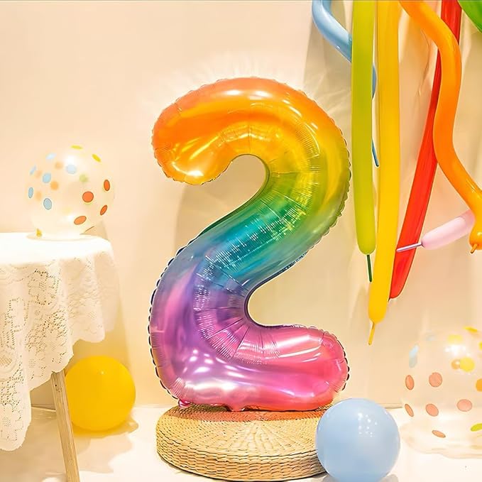 Rainbow Number 2 Balloon 40 Inch Rainbow 2 Balloon Giant Helium Foil Number 0 to 9 Balloons Birthday Wedding Party Digital Decorations Number 2