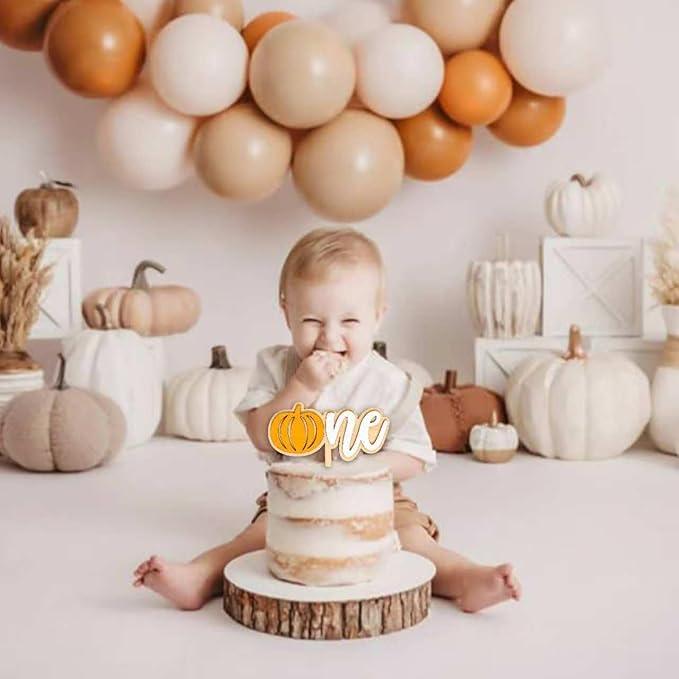 Pumpkin One Cake Topper - First Fall Harvest Theme Party Decoration, Halloween 1st Birthday Party Decoration, First Birthday Party Cake Smash Topper，Fall Thanksgiving Party Supplies