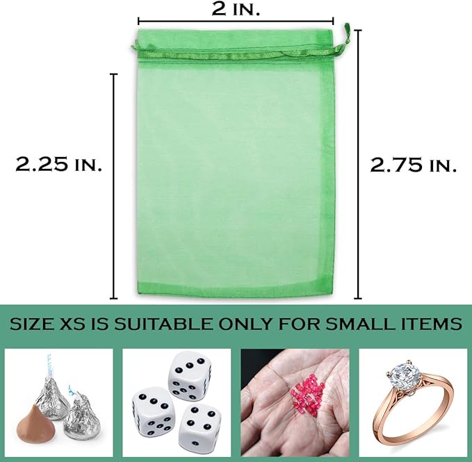 TheDisplayGuys 100-Pack XS 2 x 2 3/4" Light Green Sheer Organza Gift Bags with Drawstring, Goodie Bags for Jewelry, Candy Bags, Treat Bags, Wedding Favors Small Mesh Bags