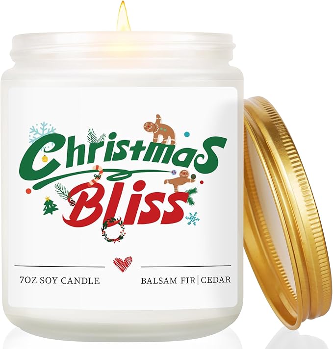 Christmas Candles Decorations, Christmas Gifts for Women Men - Balsam Fir & Cedar Scented, Holiday Winter Xmas Candles Gifts for Mom, Dad, Wife, Husband, Teacher, Coworker, Stocking Stuffers