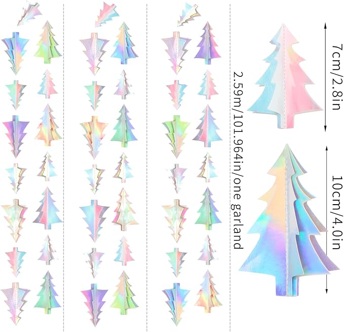 Iridescent Holographic Christmas-Tree Party-Decorations Garland - 25 Ft Hanging Disco Birthday Paper Streamers Banner,Wedding Engagement Baby Bridal Shower Bachelorette Decor Ouruola