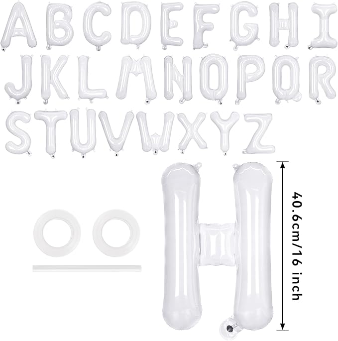 26 Pcs White Letter Balloons,16 Inch Foil Alphabet Letter Balloons,Letter A-Z Balloon Banner Custom Phrase Balloon for Birthday Party Wedding Anniversary Decoration (White 26pcs)