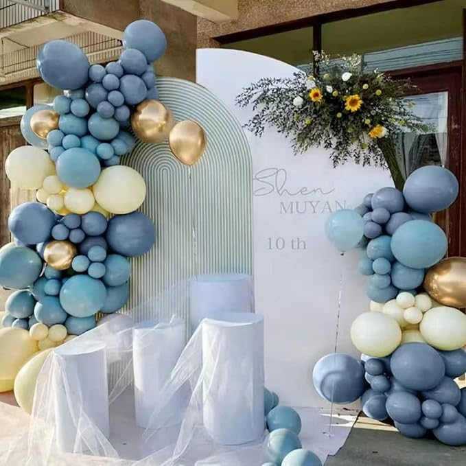 Dusty Blue Balloon Garland Arch Kit, 166Pcs Retro Blue Pastel Baby Blue Macaroon Yellow Gold Metallic Balloons for Baby Shower Wedding Boy Birthday Decoration
