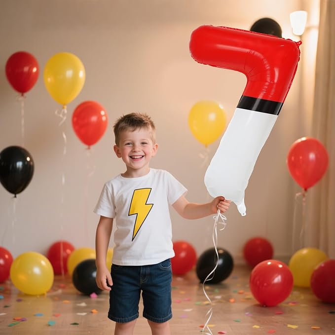 YIIHMEI 40 Inch Number 7 Balloons Birthday Party Decorations, Red and White Theme Large Balloon Decor Supplies for Kid's