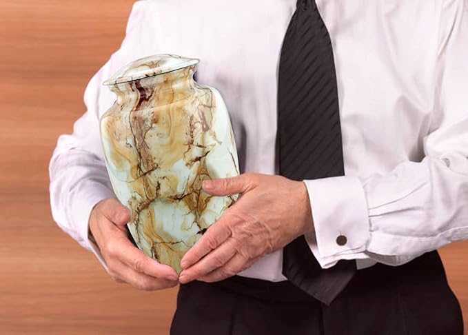 Large Cremation Urn | Handcrafted Marble Finish Adult Cremation Urn | Funeral and Memorial Cremation Urns for Human Ashes up to 200 lbs with Velvet Bag (Monalisa)