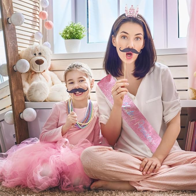 Birthday Princess Sash for Women Tiara & Crowns Headbands for Girls Happy Birthday Party Accessories Favor Supllies Leona Pink Silver, 2 Pack