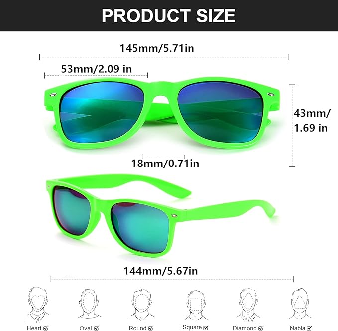 Fsmiling Green Sunglasses Bulk Adult Party Sunglasses 80s Sunglasses Pack for Men Women Christmas St. Patrick's Day Party Favors-10Pack