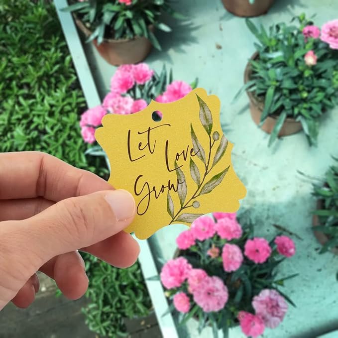 Summer-Ray 50pcs Thank You Tags Wedding Birthday Bridal Shower Favors Gift Tags with Olive Leaves (Shimmered Gold Let Love Grow)