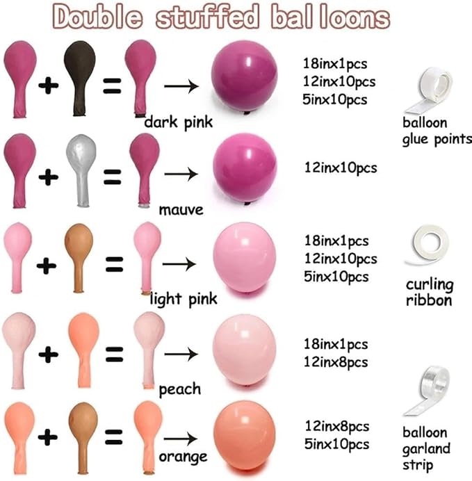 Hot Pink Balloon Arch Kit, Double Stuffed Dark Pink Peach Balloon Garland Fiesta Magenta Balloons Set for Birthday Bridal Shower Wedding Bachelorette Fall Thanksgiving Party Decorations