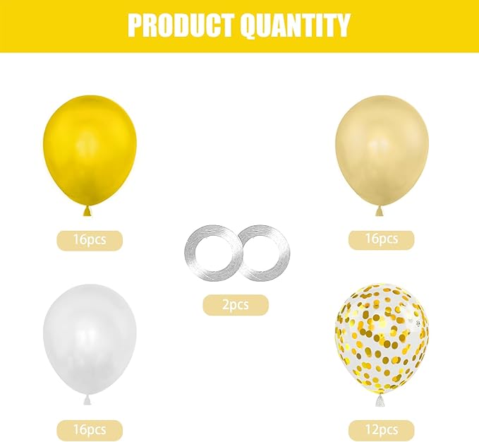 60PCS White and Gold Balloons,Gold Confetti Balloons White and Gold Balloon Arch Kit,Suitable for Wedding Birthday Party Graduation Engagement Bridal Shower Decorations