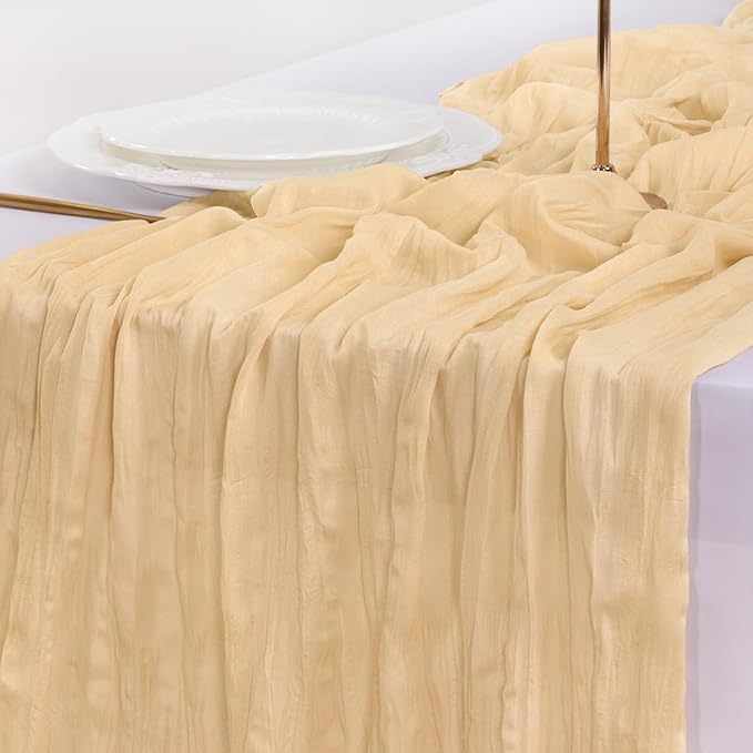 Socomi Gold Champagne Cheesecloth Table Runner Fall Thanksgiving Boho Rustic Gauze 120 inch 10FT Cheese Cloth Runner for Wedding Party Baby Shower Birthday Home Decor Holiday Decorations