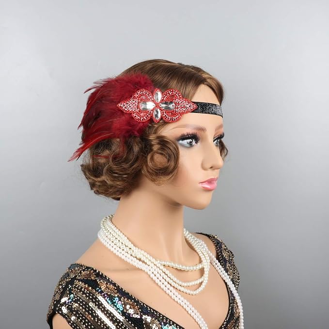 Women flapper feather headband for 1920s theme party Gatsby Headpiece for 20S Party