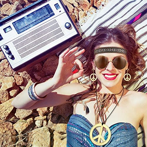 WILLBOND 4 Pcs 70s Accessories Women Hippie Costume Set - Sunglasses, Necklace Earrings, Headband, Outfits for Carnival Halloween 70s 60s Party Accessories
