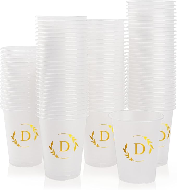 100 Monogrammed Cups Disposable Initial Plastic Cup 12 oz Wedding Personalized Cup for Wedding Reception Baby Shower Birthday Party(Letter D)