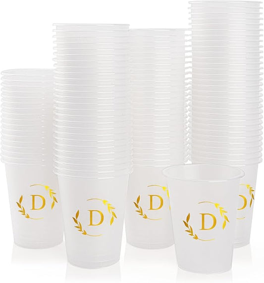 100 Monogrammed Cups Disposable Initial Plastic Cup 12 oz Wedding Personalized Cup for Wedding Reception Baby Shower Birthday Party(Letter D)