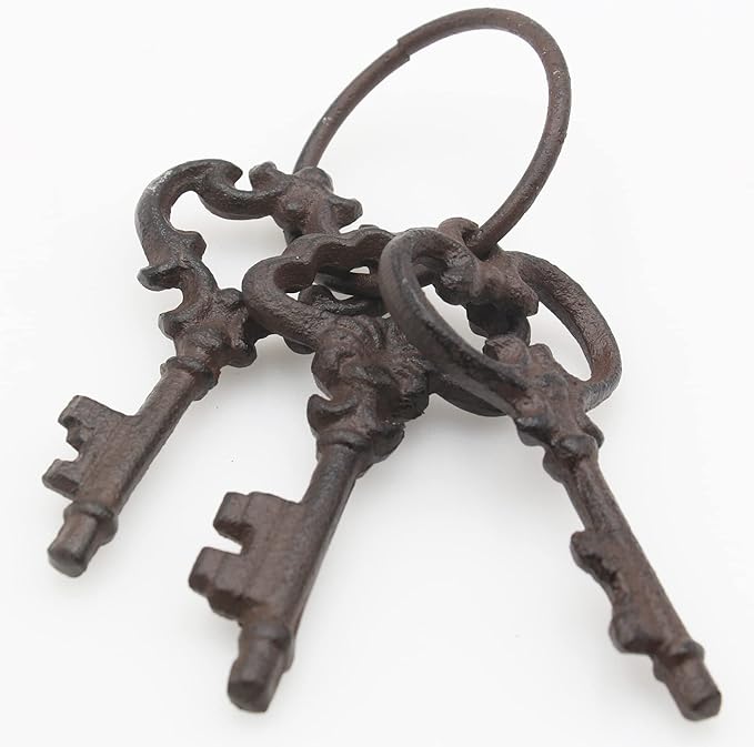 Hananona Vintage Cast Iron Skeleton Key Ring Antique Pirate Treasure Chest Keys Set For Home Decor, Halloween Costume Prop