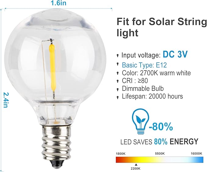 Lightdot 48FT Solar Outdoor String Lights, Waterproof Cafe Patio Lights with Shatterproof LED Bulbs, 2700K Warm White, Create Bistro Ambience On Your Garden Gazebo Backyard Decorative