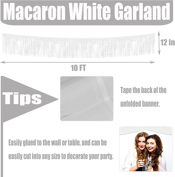 6 Pack 10 Feet Foil Fringe Garland Metallic Tinsel Streamers Banner Wall Hanging Curtain Backdrop for Parade Floats, Bachelorette, Wedding, Birthday, Halloween, Christmas Party Decorations(White)