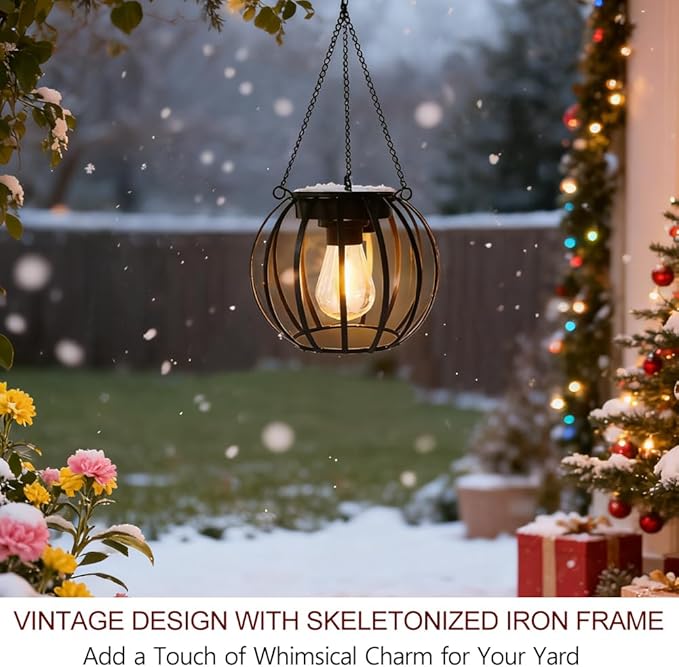 Bright Zeal 1-Pack 13" Black Solar Hanging Lanterns Outdoor Waterproof - Solar Lantern Hanging Garden Outdoor Lights Metal Waterproof LED - Auto On/Off Lanterns for Trees with Iron Frame