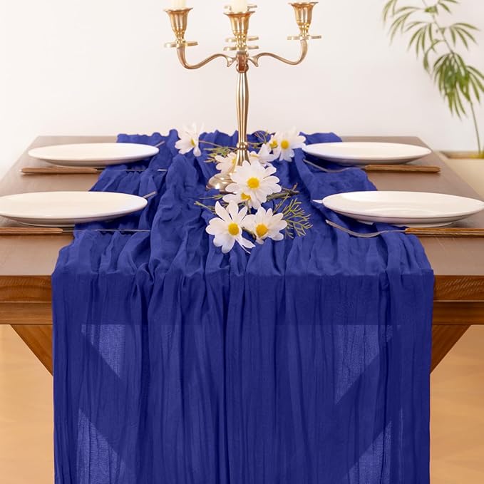 Socomi 6pcs Royal Blue Cheesecloth Table Runner Boho Rustic Gauze 120 inch 10FT Cheese Cloth Runner for Wedding Party Baby Shower Birthday Home Decor Holiday Decorations