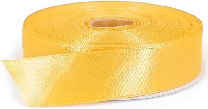 Gold Satin Ribbon, 1 inch x 50 Yards, Double Face Solid Color, Thick and Durable Ribbon Roll, 100% Polyester Ribbon for Gift Wrapping, Crafts, Hair and Multiple Decorations