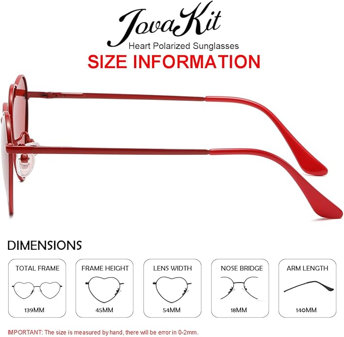 JOVAKIT Polarized Heart Sunglasses for Women Fashion Lovely Style Metal Frame UV400 Protection Lens