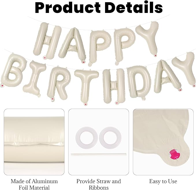 65 Pcs Cream Happy Birthday Balloons and 2 Sets A-Z Letters Foil Balloons, Beige 16 Inch Personalized Name Happy Birthday Banners for Wedding Baby Shower Anniversary Party Decorations (Cream)