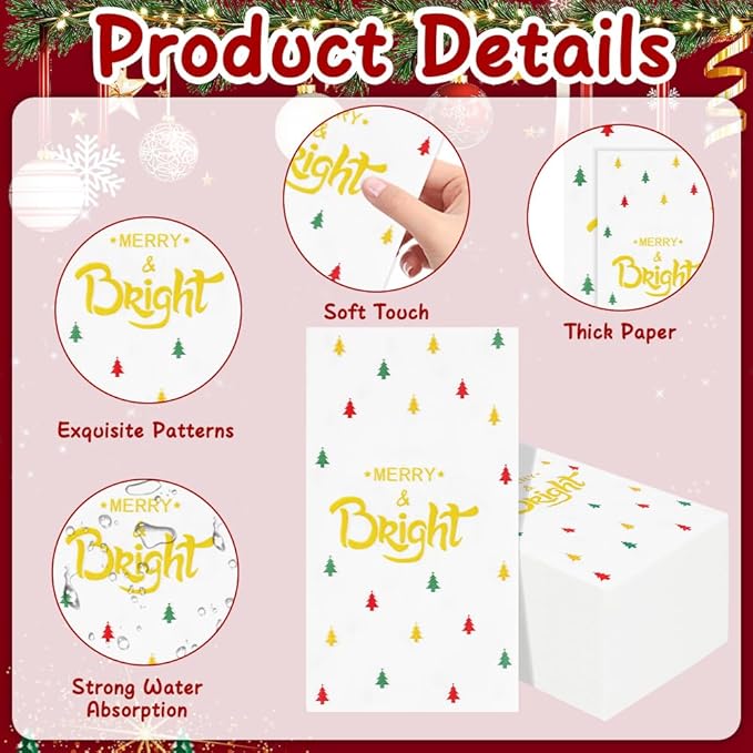 Christmas Napkins Disposable Christmas Paper Napkins Decorative 50 PCS Christmass Cocktail Napkins Chrismas Dinner Napkin Xmas Holiday Napkin Guest Hand Towel for Xmas Party Dinner Kitchen Bathroom