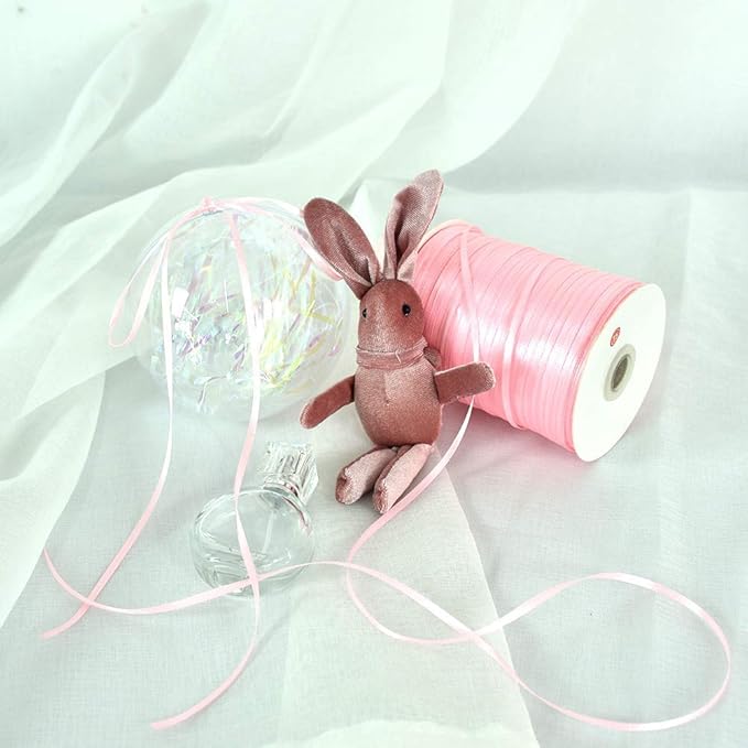 1/8 Inch x 870 Yards Pink Thin Solid Satin Ribbon Giant Spool Double Face Woven Polyester Fabric Ribbons for Crafts Hanging Tags Invitation Card Balloons Bouquet Hair Gift Wrapping Party Decoration