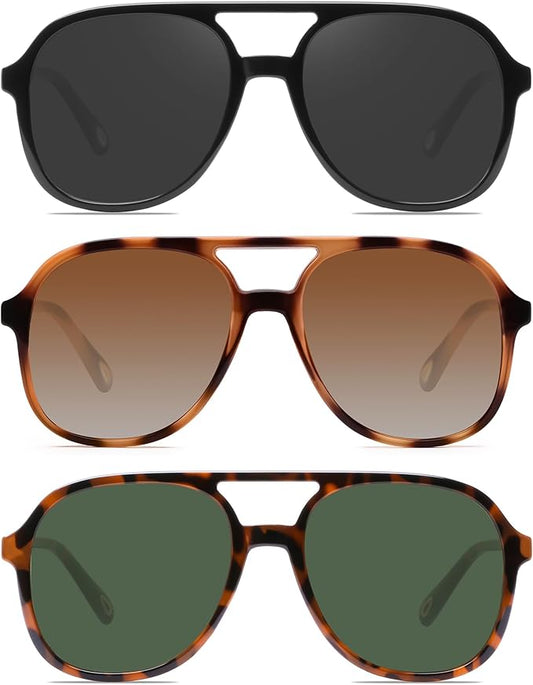 YDAOWKN Retro Square Aviator Sunglasses for Womens Mens Vintage 70s Double Bridge Sun Glasses