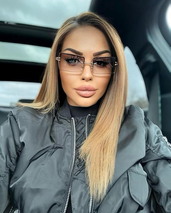FEISEDY Vintage Rimless Sunglasses Rectangle Frameless Candy Color Glasses Women Men B2642