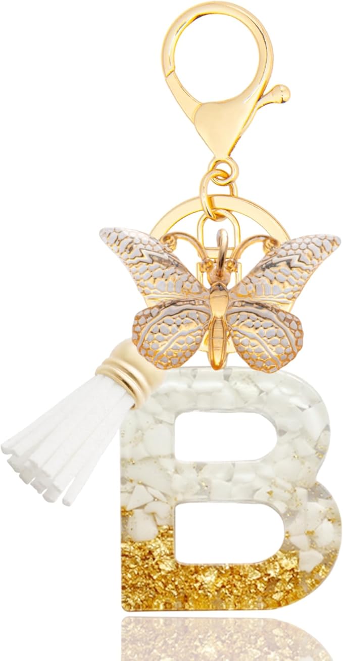 Initial Letter Keychain, Butterfly Keychain Cute Resin, Initial Keychain Backpack Charms, Key chain for Women, Girls