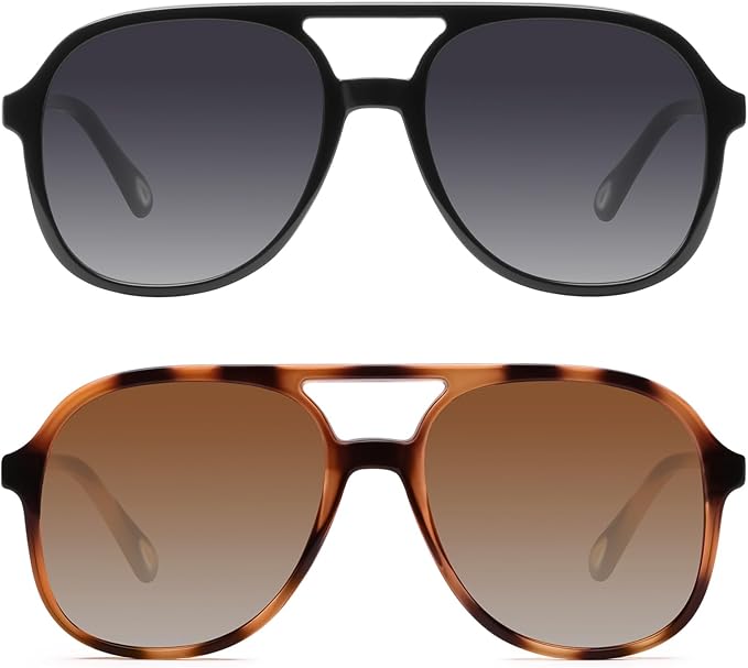 YDAOWKN Retro Square Aviator Sunglasses for Womens Mens Vintage 70s Double Bridge Sun Glasses