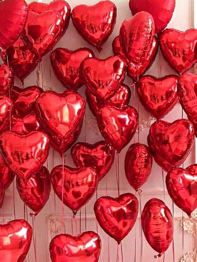 Red Heart Balloons, 18 Inch Red Heart Foil Shape Balloon, 12PCS Large Love Foil Helium Romantic Balloons for Birthday Baby Shower Marriage Wedding Bridal Engagement Anniversary Valentines Decoration