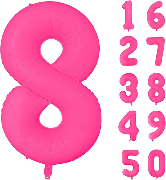 Fluorescent Rose Red Number Balloon 40 inch Giant Foil Helium Balloons Pink Number 8 Balloon for 8th Birthday Party Decorations