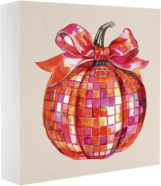 Pumpkin Fall Decor Cute Fall Decorations for Home Office Thanksgiving Autumn Decor Funny Disco Pumpkin Decorations for Desk Table 5 x 5 inches