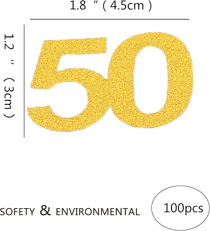 50th Happy Birthday Confetti Decorations - 50th Wedding Anniversary Party Table Decorations, Gold Glitter Number 50 Party Supplies