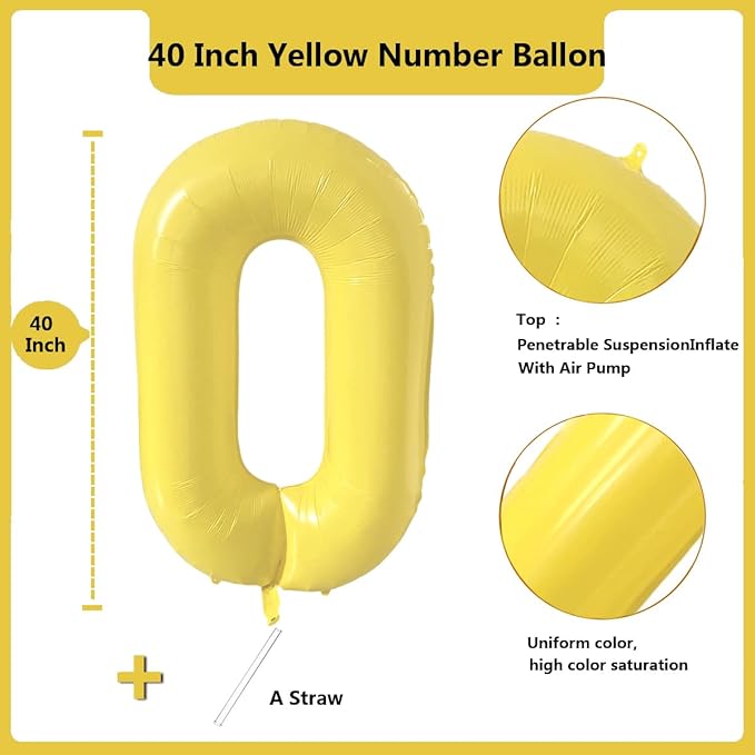 40 inch Yellow Number Balloon Giant Foil Helium Balloons Number 0 Balloon for Birthday Party Decorations