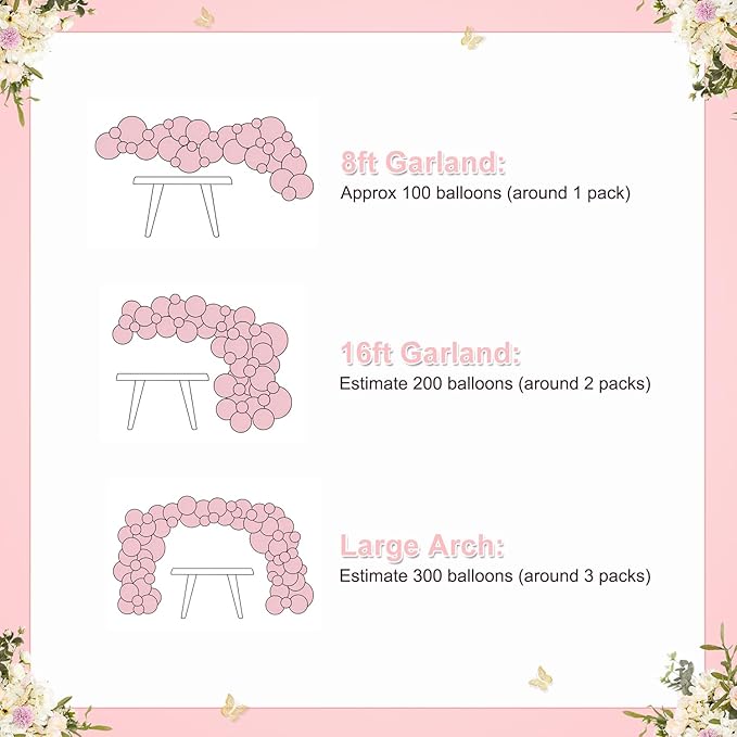 Light Pink Balloon Arch Kit, 126Pcs Baby Pink and White Balloon Garland Kit for Wedding Birthday Baby Shower Gender Reveal Bridal Shower Party Decorations