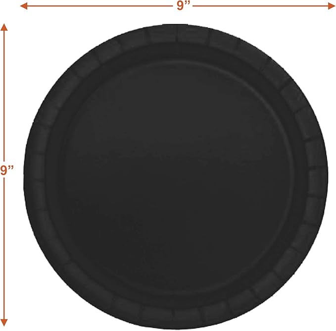 Solid Black Paper Dinner Plates and Luncheon Napkins, Black Party Supplies and Table Decorations (Serves 16)