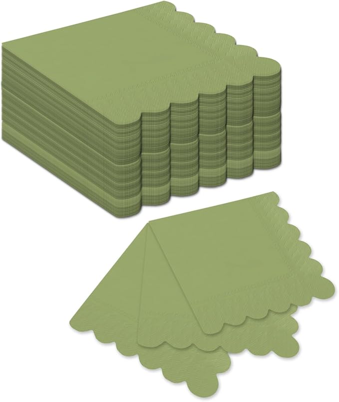 qiqee Matcha Green Cocktail Dinner Napkins 5x5inch Disposable Beverage,Wedding, Birthday Party Dessert Wave Paper Napkins(120 Count)