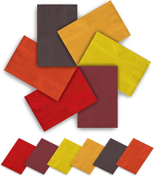 qiqee Red Yellow 6 Colors Dinner Paper Napkins Guest Disposable Hand Paper Towels for Birthday, Wedding, Party Cocktail, Lunch, Dessert, Kitchen（192 Count, 13 * 16inch）