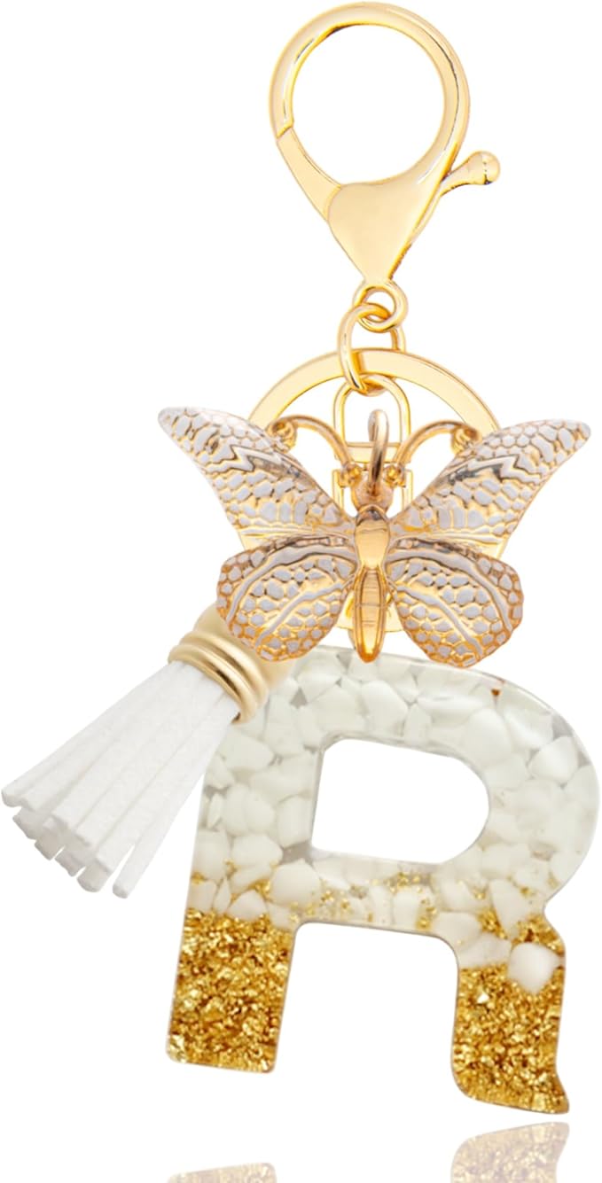 Initial Letter Keychain, Butterfly Keychain Cute Resin, Initial Keychain Backpack Charms, Key chain for Women, Girls