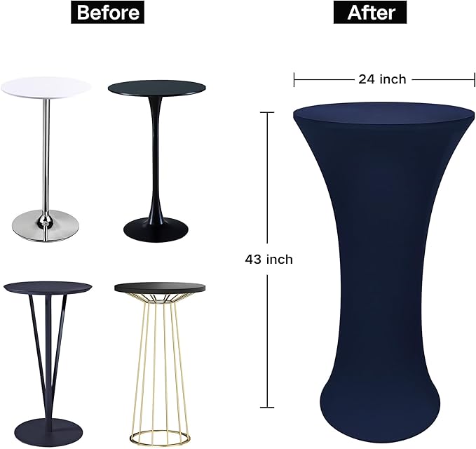 24x43 Inch Round Fitted Cocktail Table Cover Navy Spandex Cocktail Table Cloth Highboy Fitted Tablecloth High Top Table Cloths for Party Pub Banquet Bistro