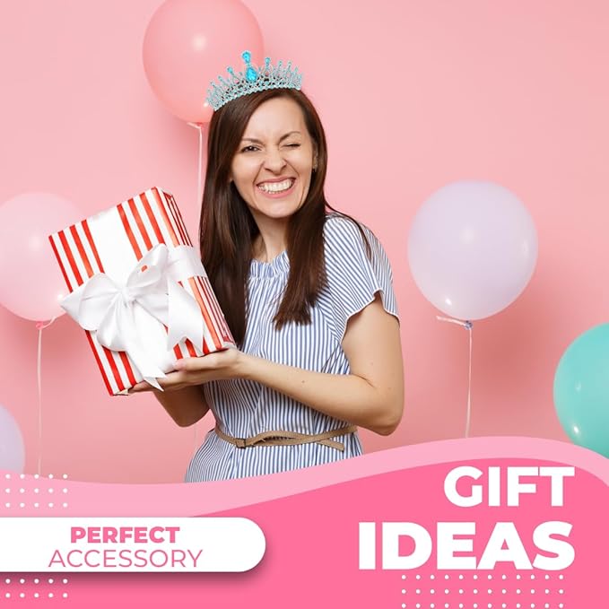 Birthday Tiara and Crown with Sash for Women, Hair Accessories for Wedding Party Costume (B - Blue)