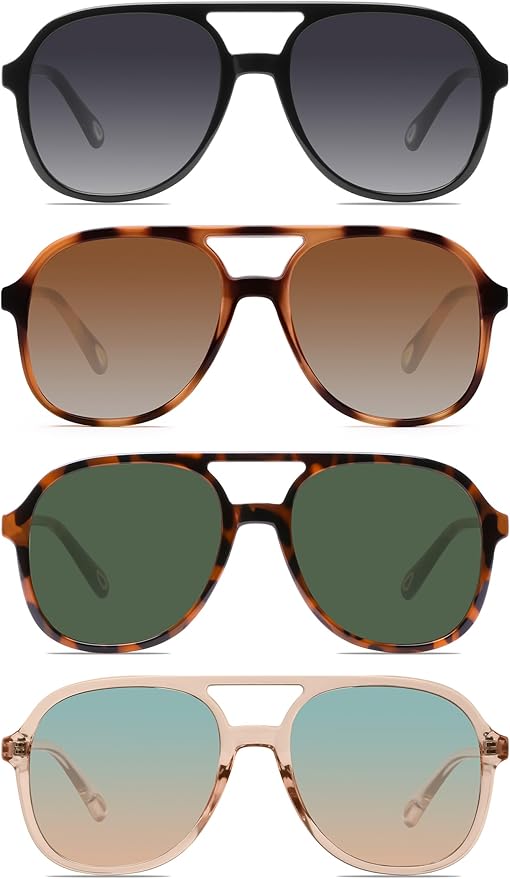 YDAOWKN Retro Square Aviator Sunglasses for Womens Mens Vintage 70s Double Bridge Sun Glasses